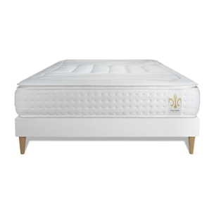 Ensemble Matelas Vingt-Quatre PLUS - 24cm - Ressorts ensachés et mémoire de forme - Confort hôtelier - Sommier kit Blanc