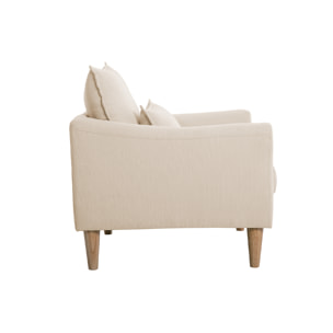 Fauteuil scandinave en tissu beige et bois clair KATE