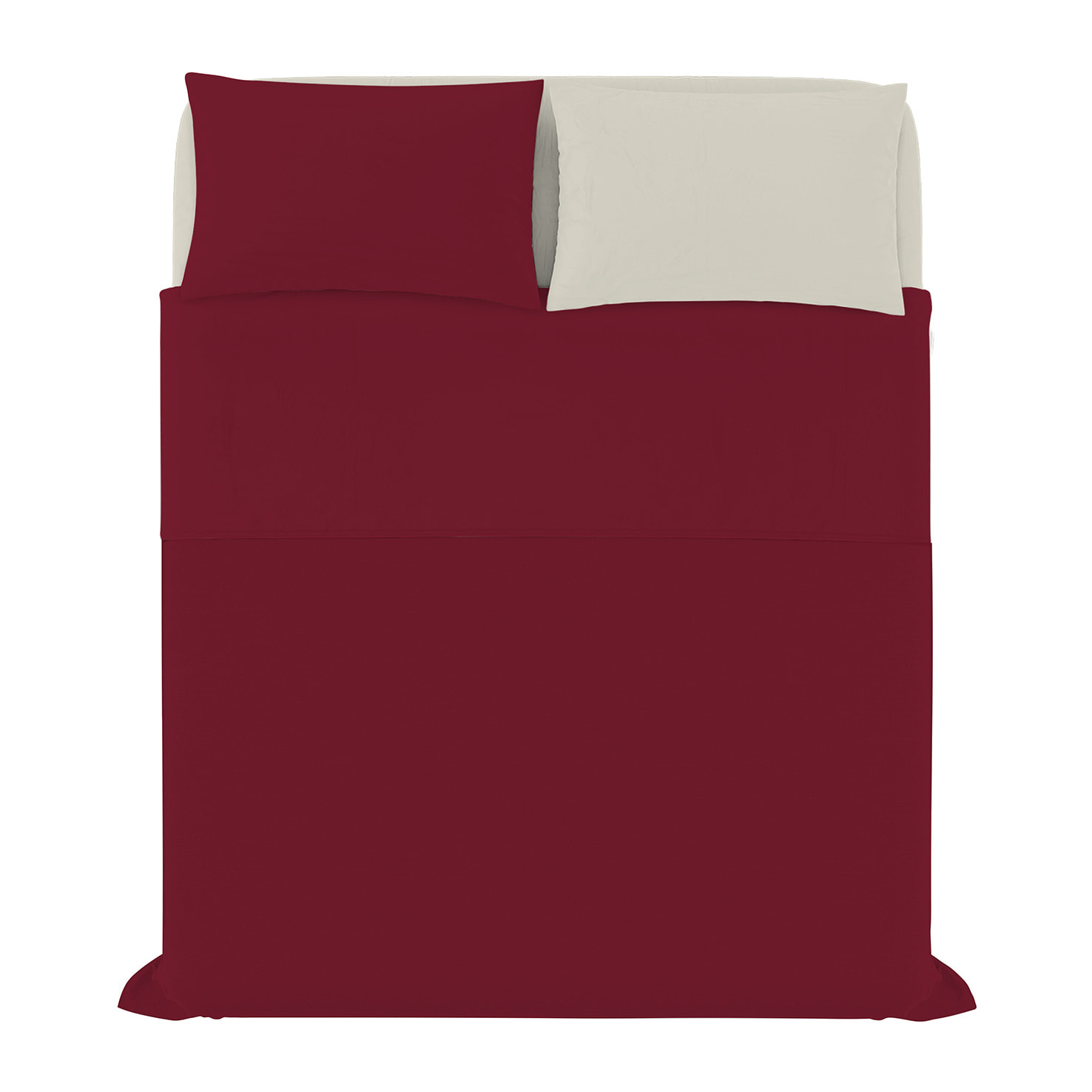 COMPLETO LETTO NATURAL COLOR, 100% Cotone, Made in Italy - BORDEAUX/PANNA