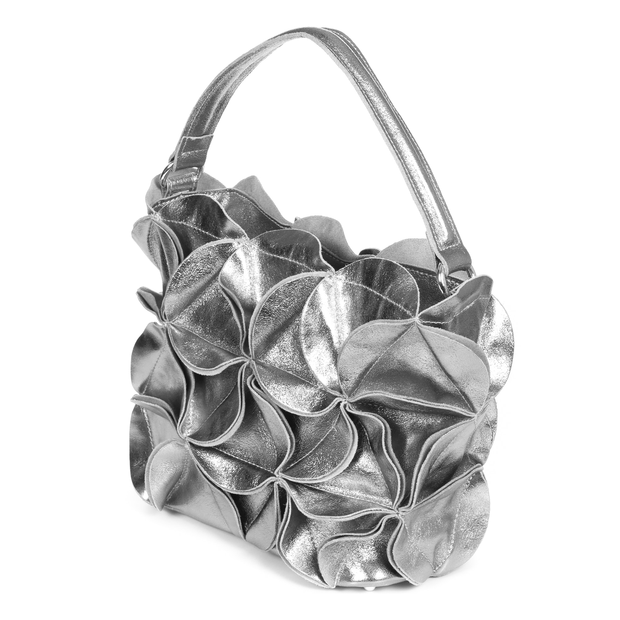 FIRENZE ARTEGIANI Borsa Tote da Donna Accadia. Vera Pelle Camoscio Laccato Made in Italy 30x12x23 Cm. Color argento