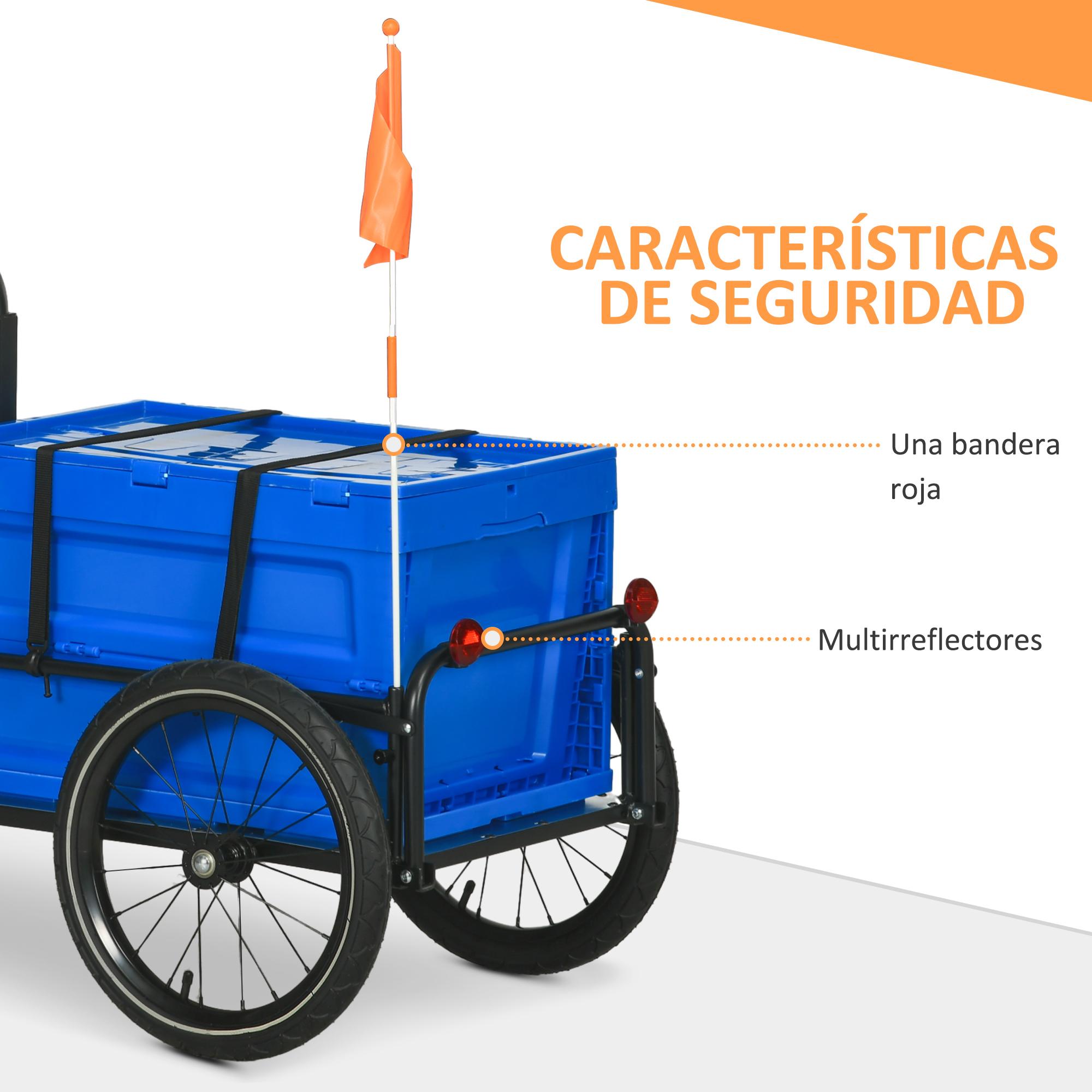 Remolque para Bicicleta de Carga Carro para Bicicleta con Caja de Almacenamiento Plegable Mango Ajustable y Reflectores Seguros Carga 40 kg Capacidad 65 L Azul