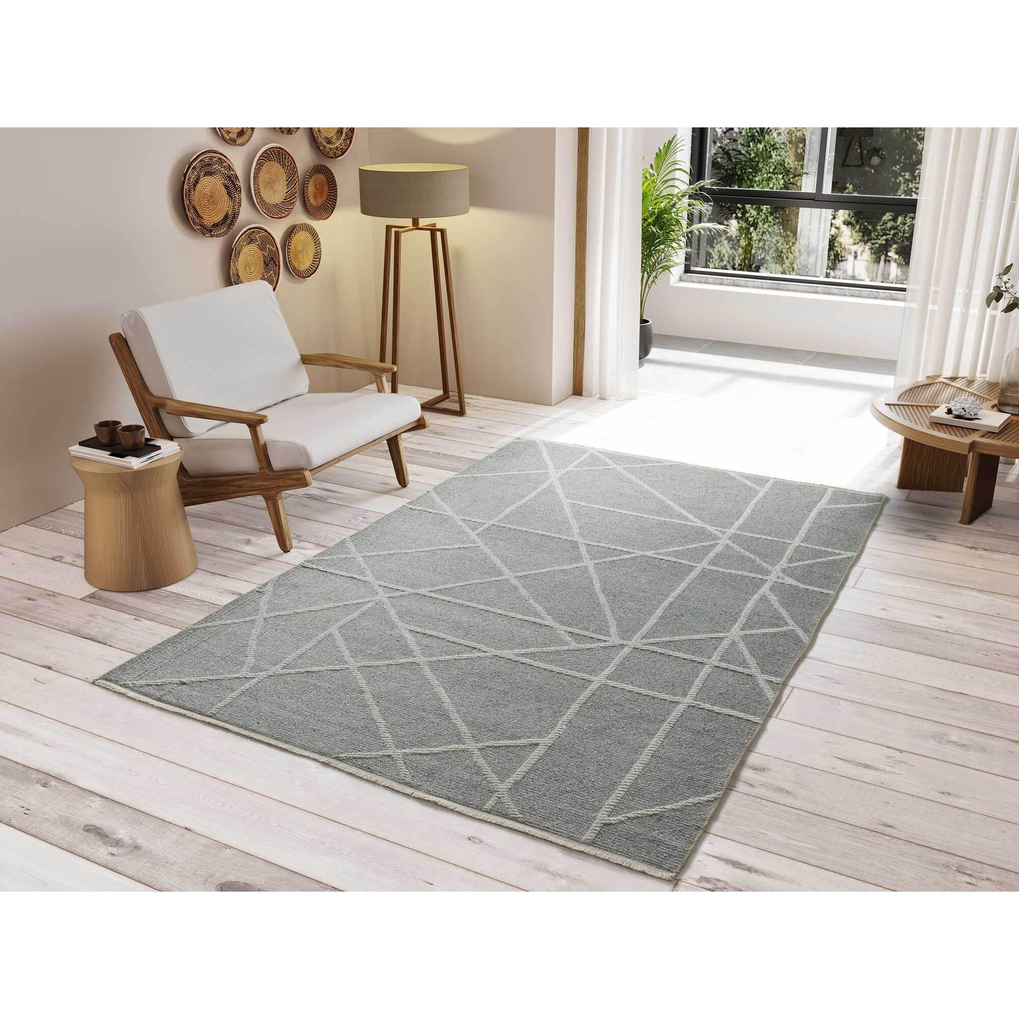 LUX Alfombra geométrica en estilo étnico en color gris, varias medidas disponibles.