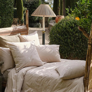 Housse de couette pur coton lavé tissé teint brodé beige Monnaie du pape naturel
