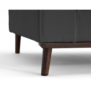 Albane - fauteuil en velours côtelé pieds bois foncé - Gris foncé