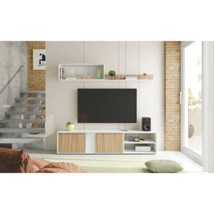 Parete attrezzata Agrestino, Mobile da soggiorno porta TV, Composizione set salotto, Set salotto con pensile, 180x33h40 cm, Bianco e Rovere