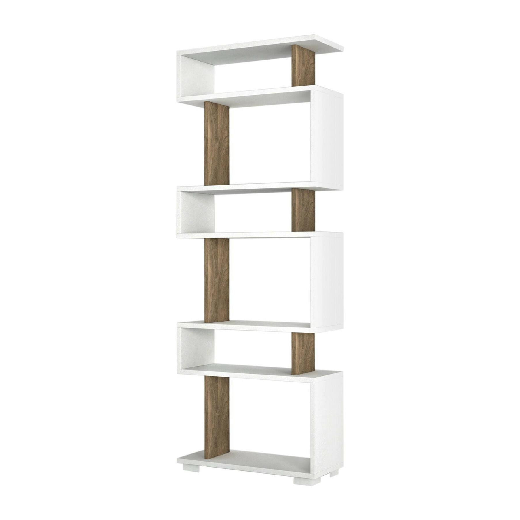 Libreria Dpeeter, Scaffale da ufficio, Mobile portalibri, Biblioteca, 60x20h165 cm, Bianco e Noce