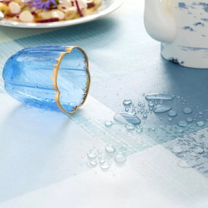 Nappe pur coton enduit 220 g/m² motif jacquard bleu vert Mille textures bleu