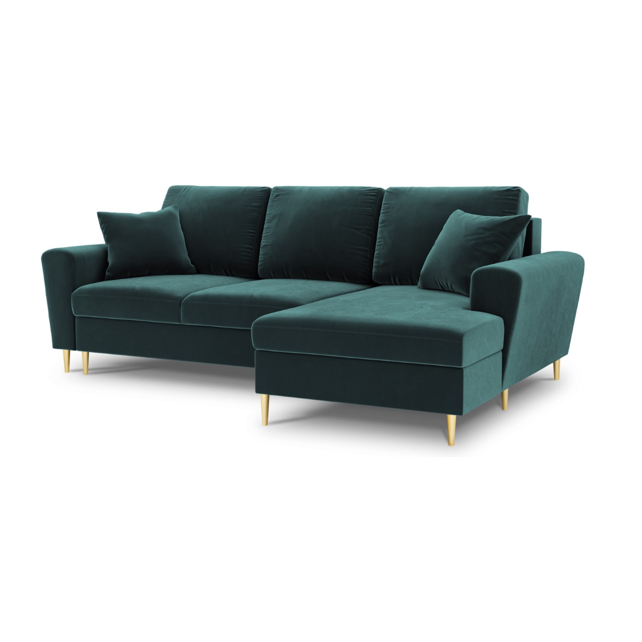 Canapé d'angle droit convertible avec coffre de rangement "Kyoto" 4 places en velours pétrole