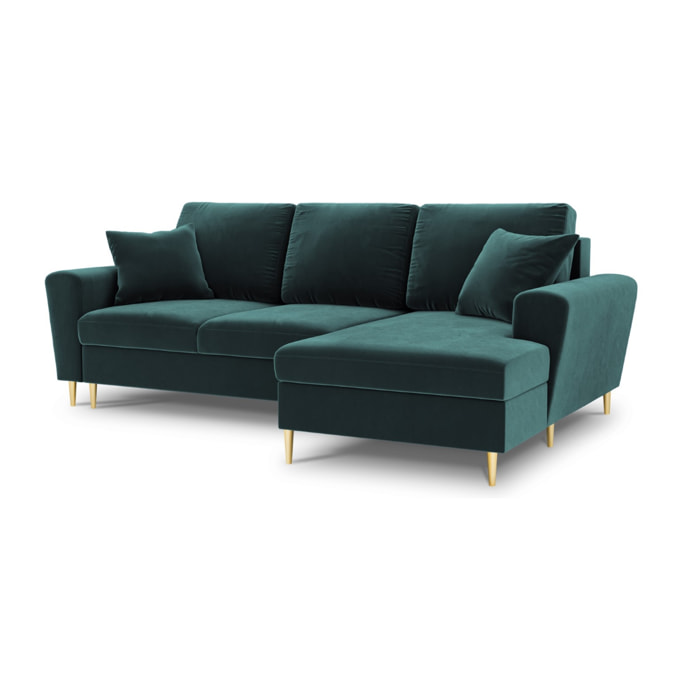 Canapé d'angle droit convertible avec coffre de rangement "Kyoto" 4 places en velours pétrole
