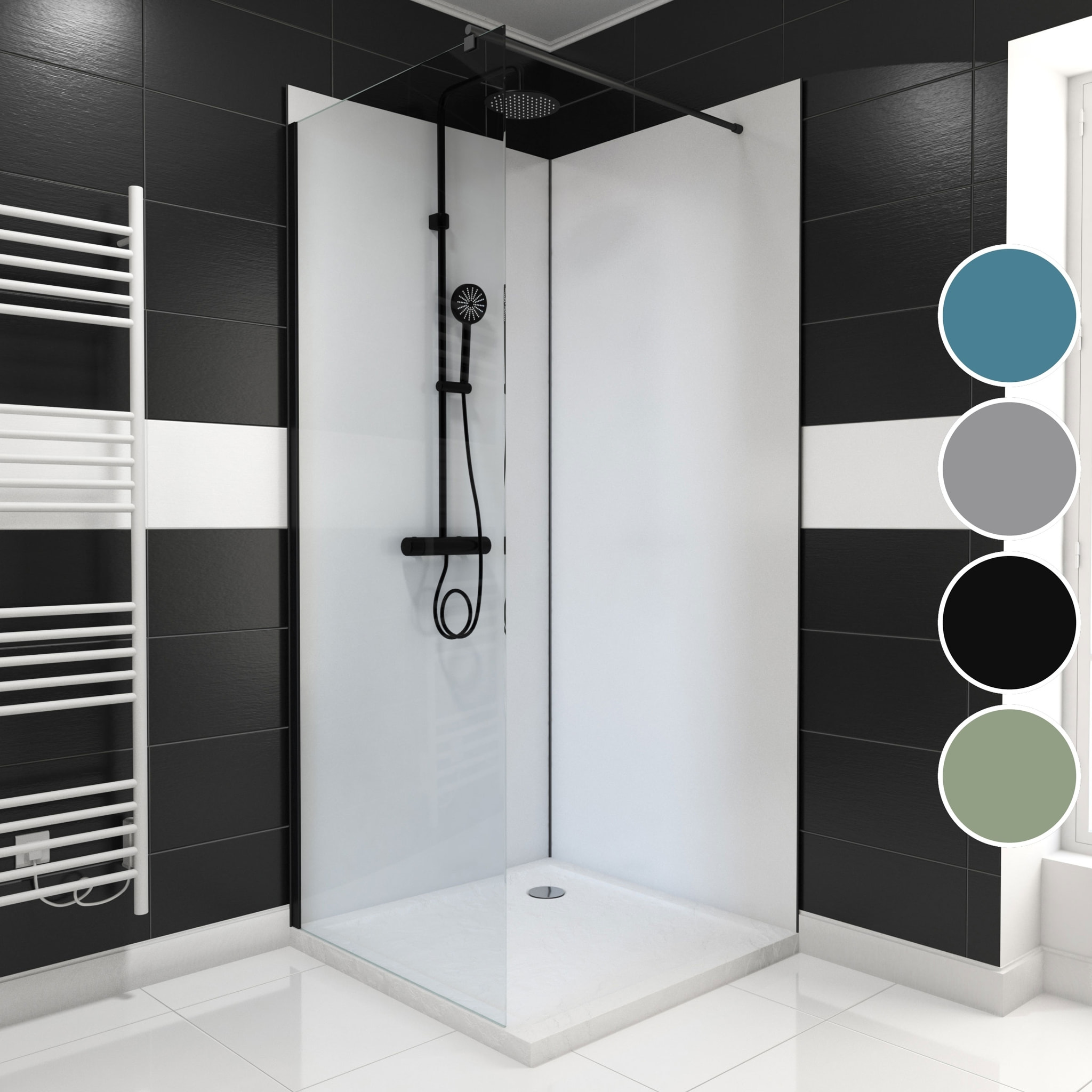 Pack de 2 Panneaux Muraux Aluminium BLANC 90+90x210 cm avec Profilés NOIR MAT - WALL'IT
