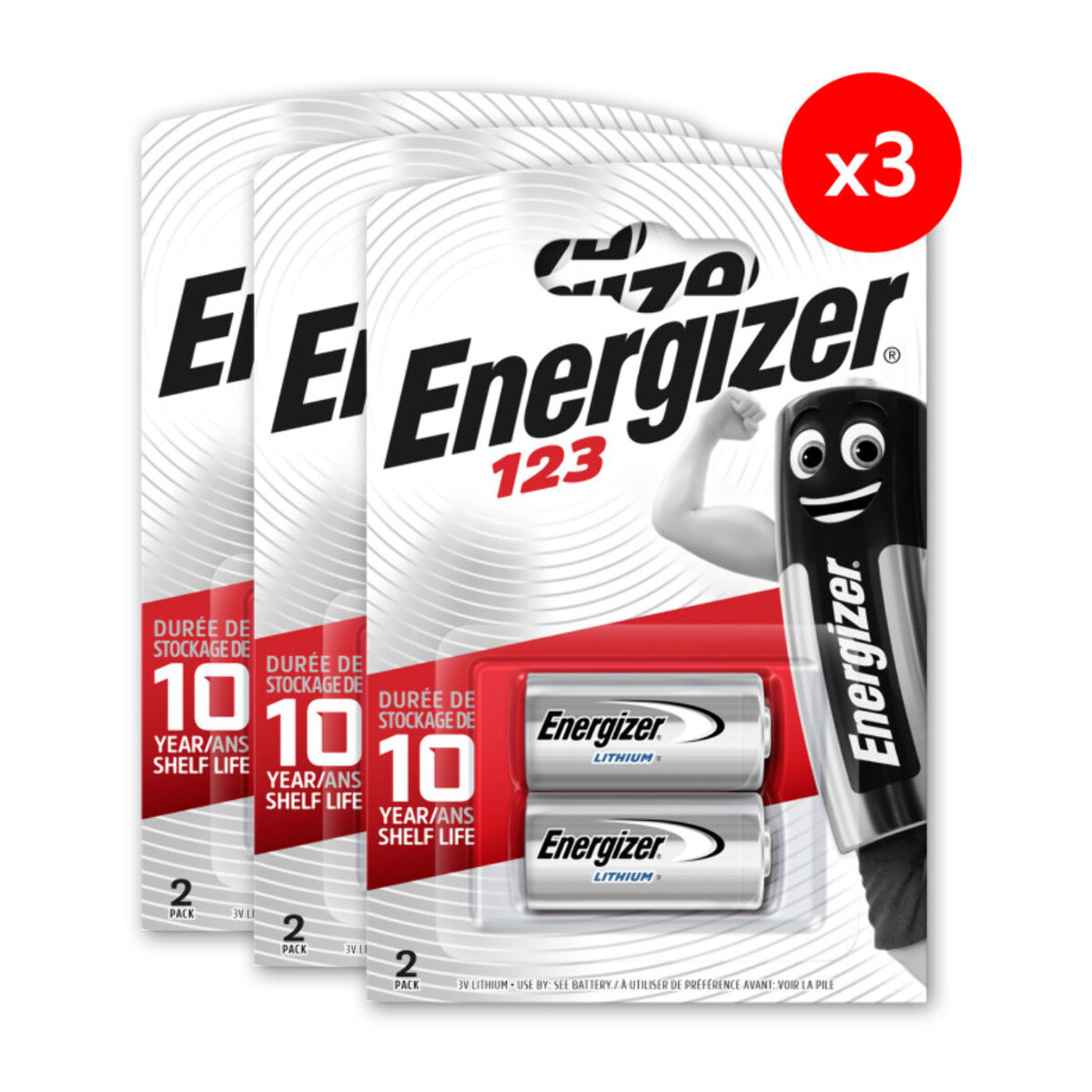Pack de 3 - Energizer Pile Lithium 123, pack de 2 Piles