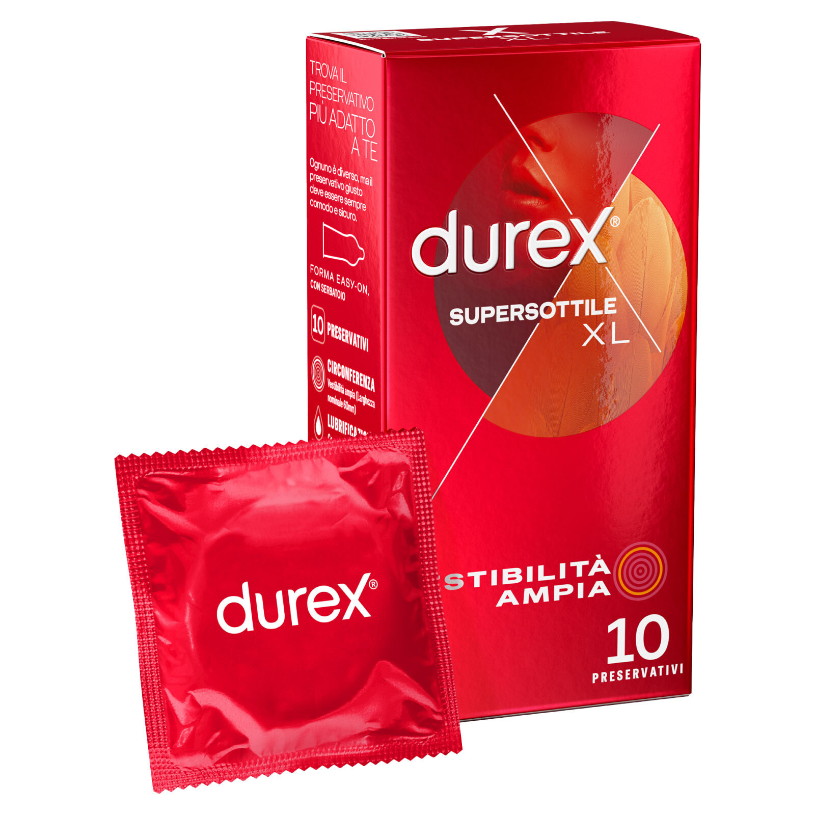 Preservativi Durex Supersottile XL Extra Large con Forma Easy On - Confezione da 10 Profilattici