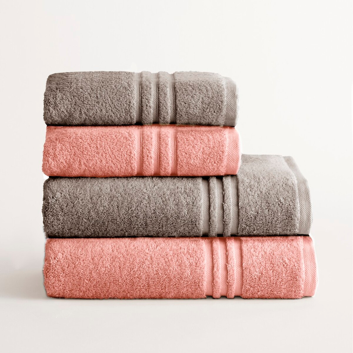 Set 2 toallas ducha + 2 toallas lavabo taupe-coral premium