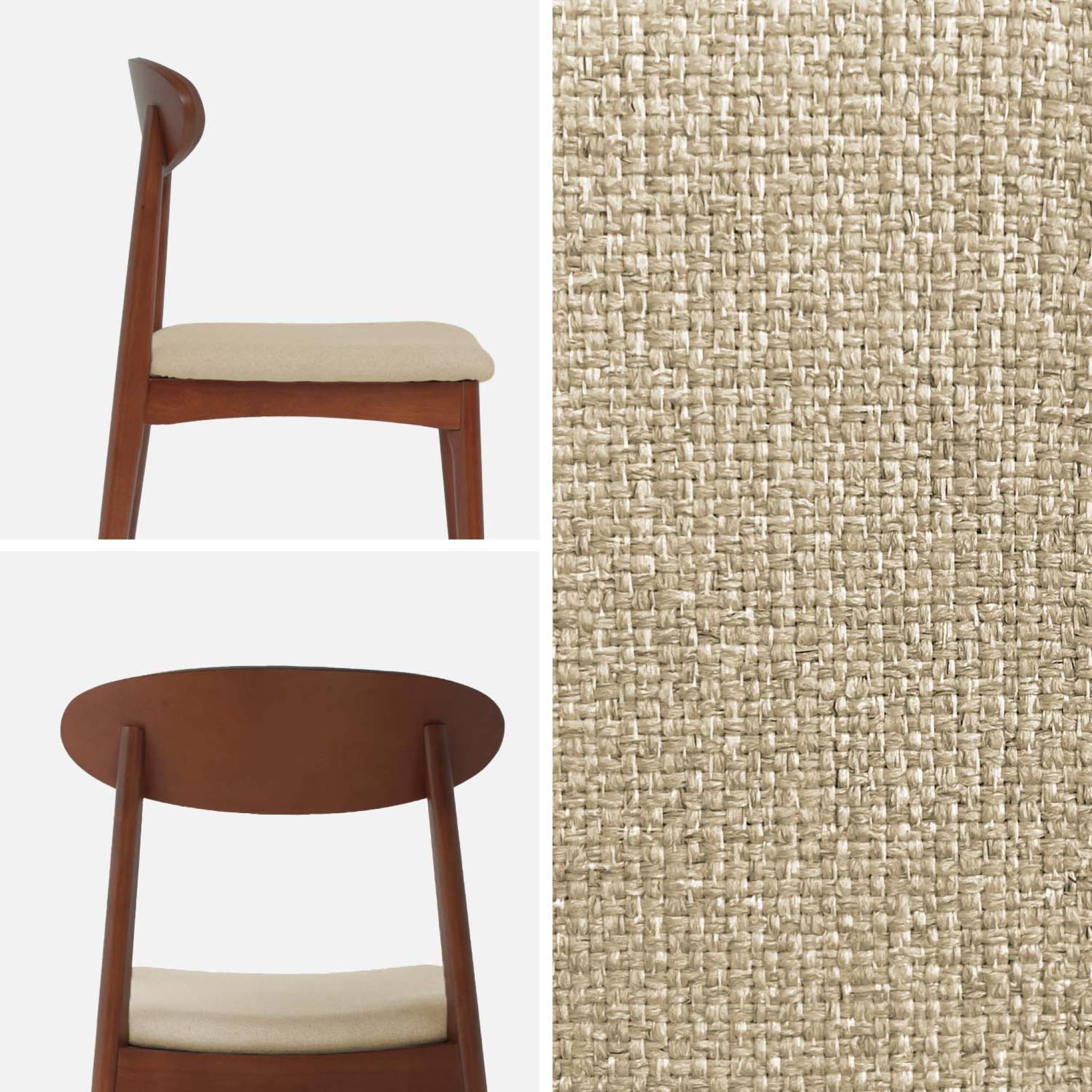 Chaise vintage bois d'hévéa noyer et tissu (lot de 2) ARIA