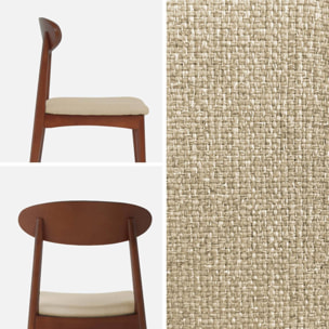 Chaise vintage bois d'hévéa noyer et tissu (lot de 2) ARIA