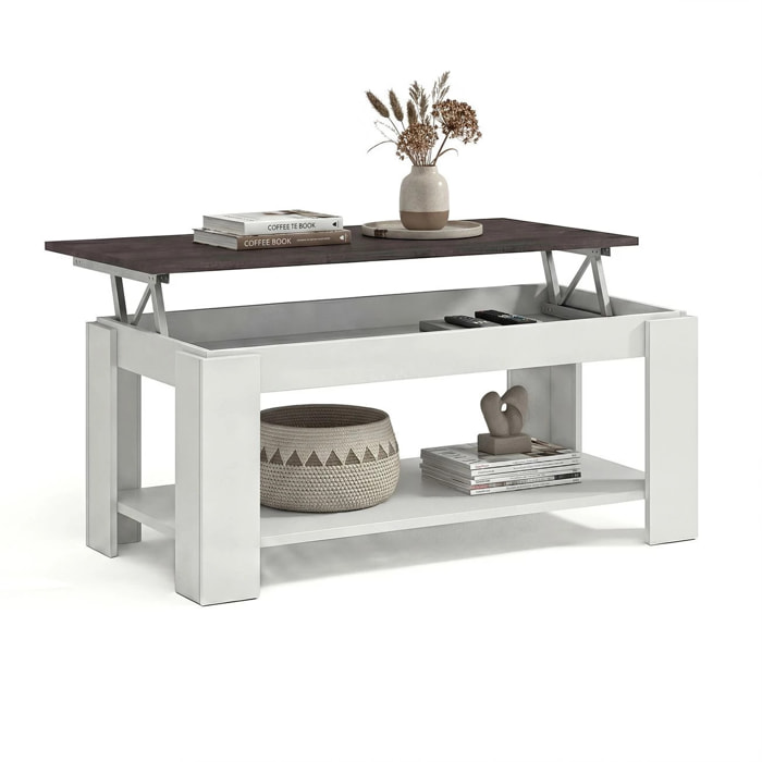Mesa de centro elevable con almacenaje en blanco mate y óxido 102x43-54 cm Lya Blanco Artik (Blanco Mate) - Óxido