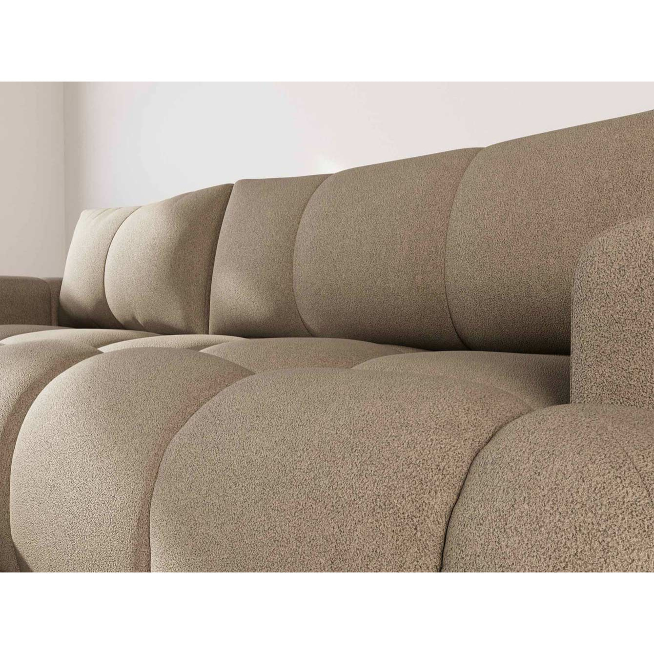 Yulin - Canapé d'angle gauche 4 places convertible avec coffre en tissu bouclette - Marron