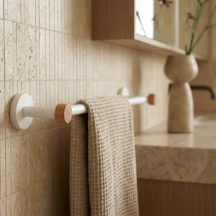 Porte serviettes mural en Acier & Bambou IANA Blanc mat MSV