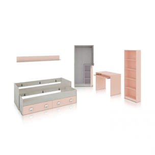 Dormitorio juvenil Kenia Max Blanco Alpes - Rosa y Gris