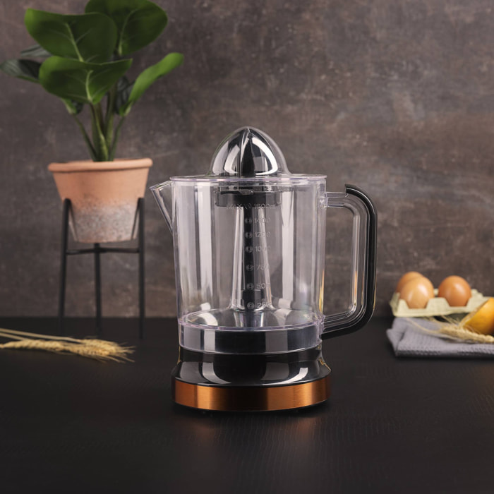 Exprimidor de Fruta de 85w 1.6 Litros - Funcionamiento Reversible – Elegante y Resistente Acabado Negro, Cobre