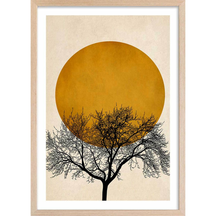 Affiche dessin ""arbre et sérénité"" Affiche + cadre en bois - Chêne