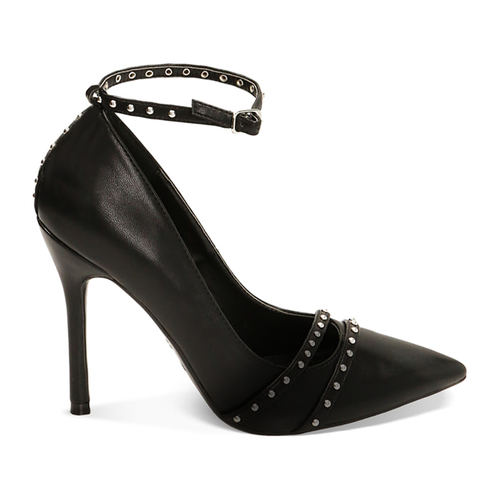 Escote negro micro tachuelas talón 10,5 cm