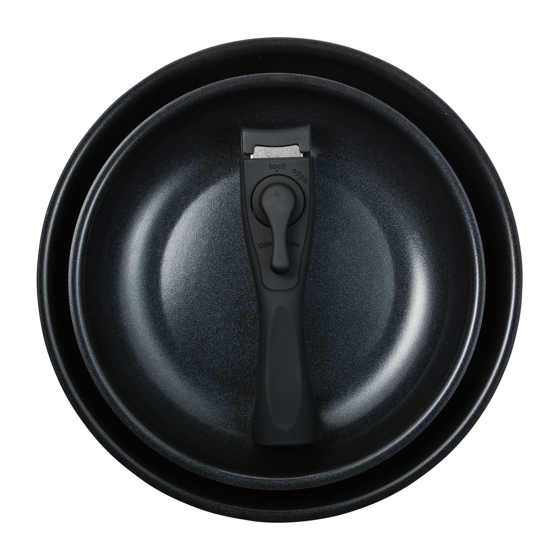 Juego de 2 sartenes ø22ø26cm aluminio prensado 2 colores + mango desmontable