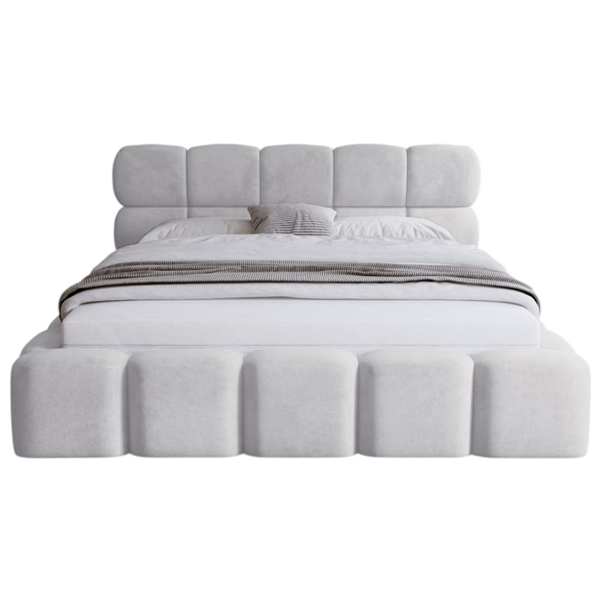 Mariposa - lit coffre - 160x200 cm - sommier inclus - en velours - Beige