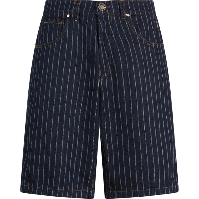 PHILIPP PLEIN Denim Shorts Pinstripe
