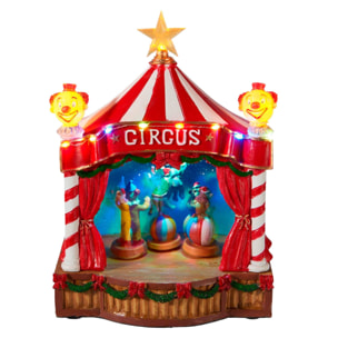 Circo navideño decorativo con led, movimiento y música, alimentación usb en poliresina 17,5x14,5x24 cm