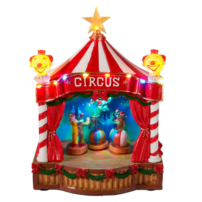 Circo navideño decorativo con led, movimiento y música, alimentación usb en poliresina 17,5x14,5x24 cm