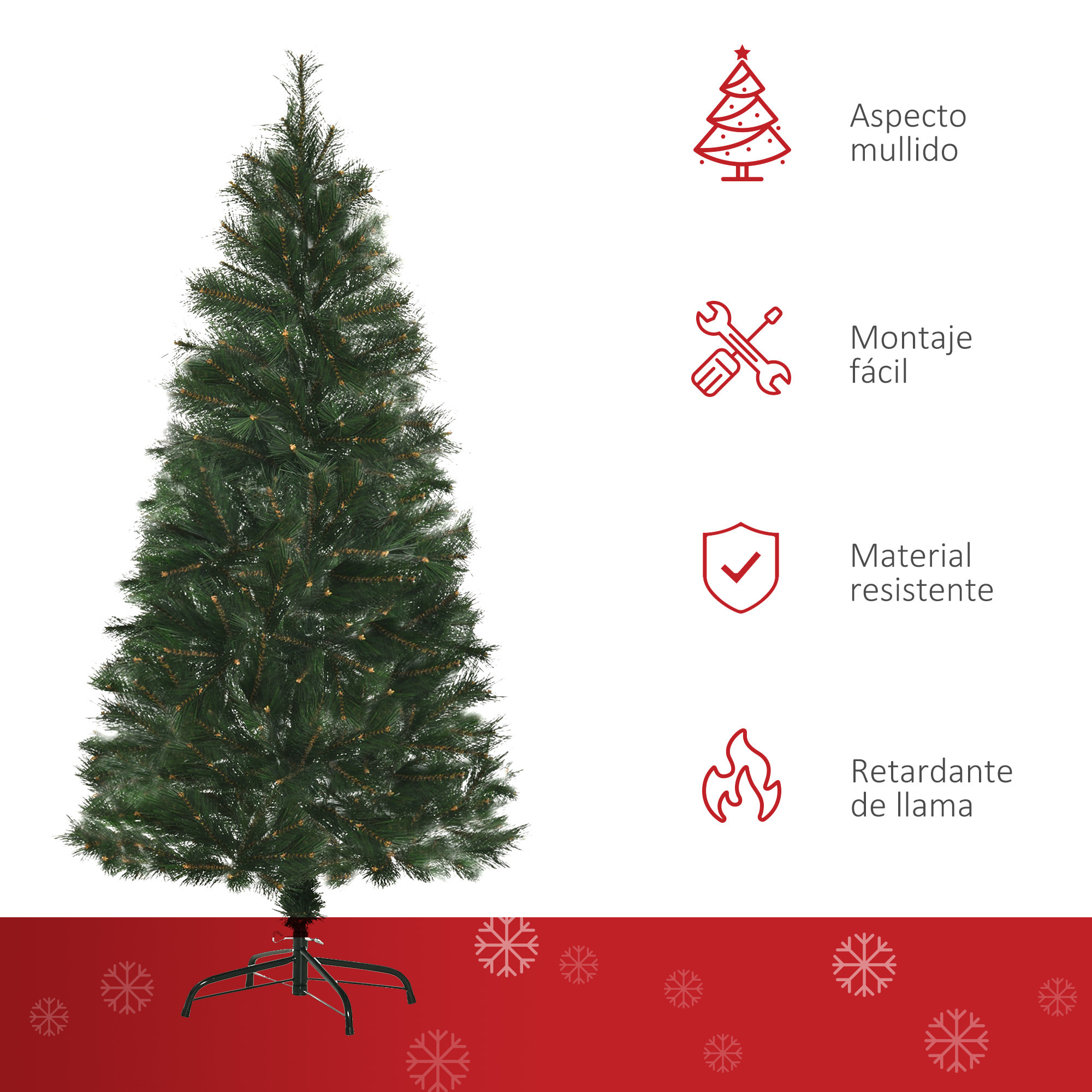 HOMCOM árbol de Navidad 150 cm Artificial con 219 Agujas de Pino de PVC Ignífugo Base Plegable y Soporte de Acero Montaje Rápido Decoración Navideña para Interiores Verde