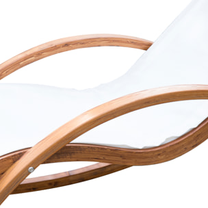 Chaise longue fauteuil berçant à bascule transat bain de soleil rocking chair en bois charge 120 Kg blanc