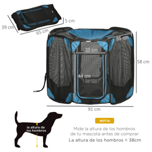 Parque Plegable para Perros y Gatos de 8 Paneles Parque de Juego para Mascotas con Bolsa de Transporte Recinto Portátil para Conejos Conejillos de Indias Ø91x58 cm Azul