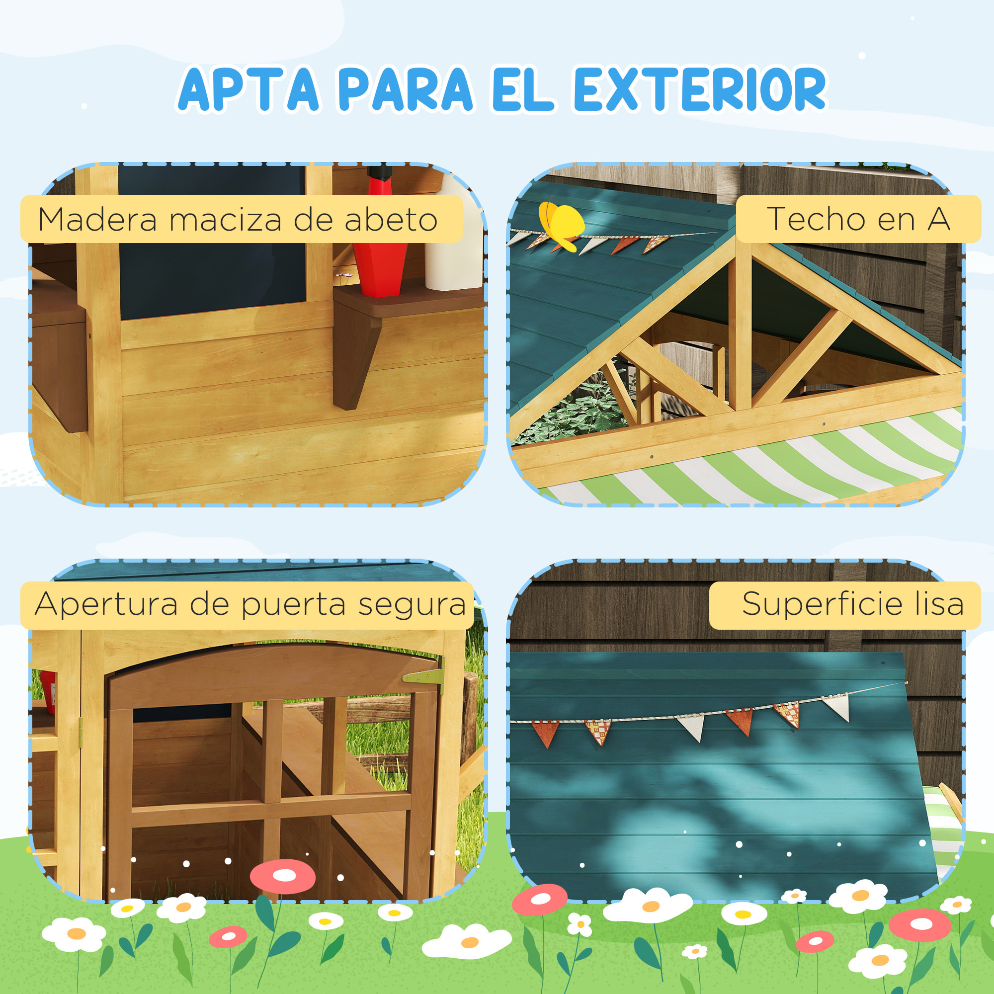 Casita Infantil Exterior de Madera Plegable Casa Jardín Infantil con 2 Pizarras Ventanas y Toldo Casita de Juegos para Niños a Partir de 3 Años Natural