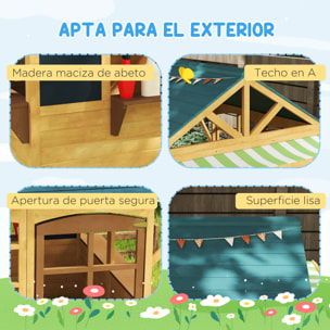 Casita Infantil Exterior de Madera Plegable Casa Jardín Infantil con 2 Pizarras Ventanas y Toldo Casita de Juegos para Niños a Partir de 3 Años Natural
