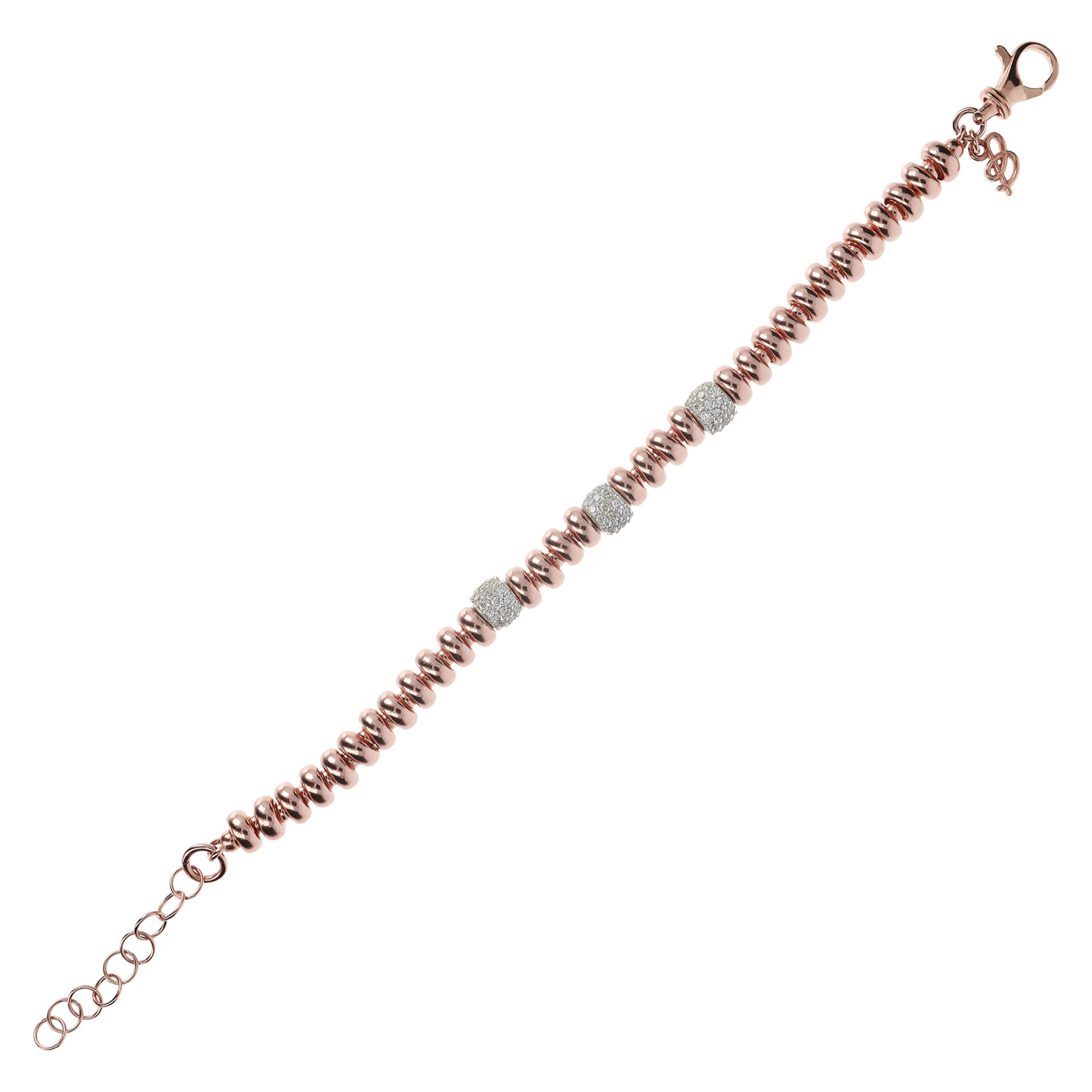Bracciale con Rondelle Alternate a Elementi Pavé in Cubic Zirconia