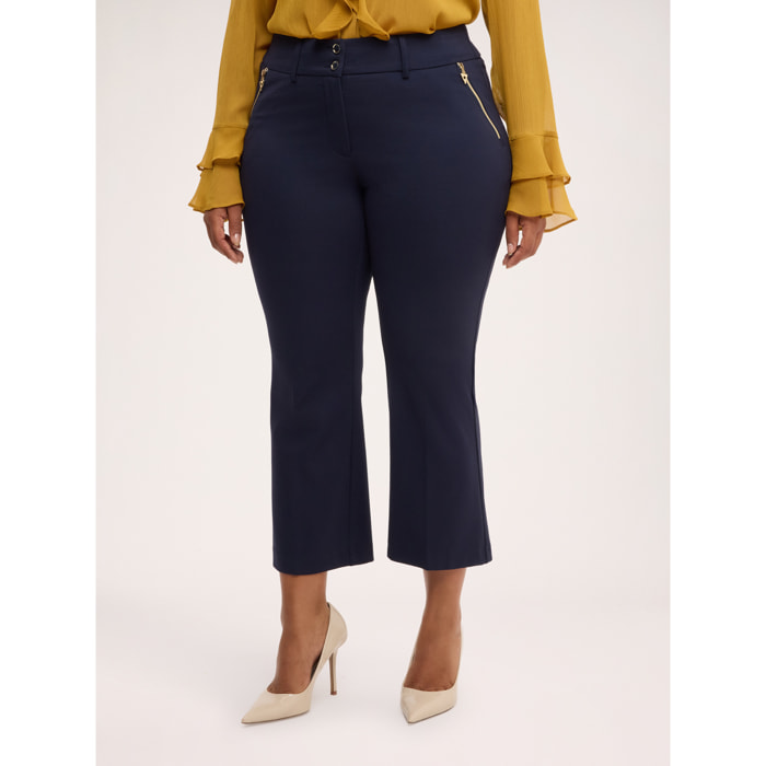 Fiorella Rubino - Pantalones Kick Flare en Punto Milano - Azul