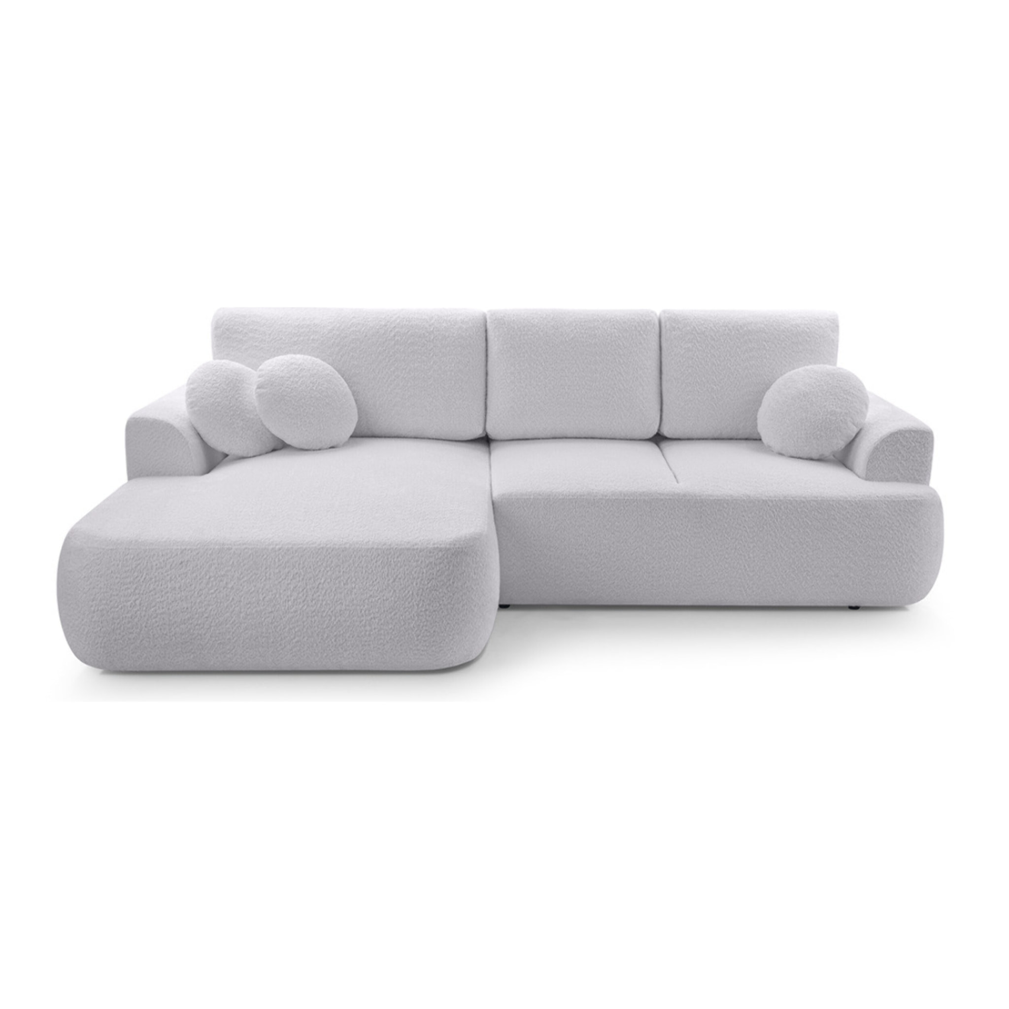 Candela - canapé d'angle gauche 4 places - convertible avec coffre - en tissu bouclette - Gris clair
