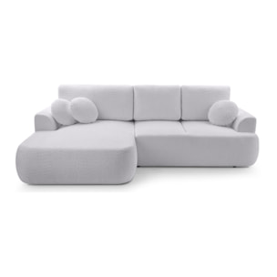 Candela - canapé d'angle gauche 4 places - convertible avec coffre - en tissu bouclette - Gris clair