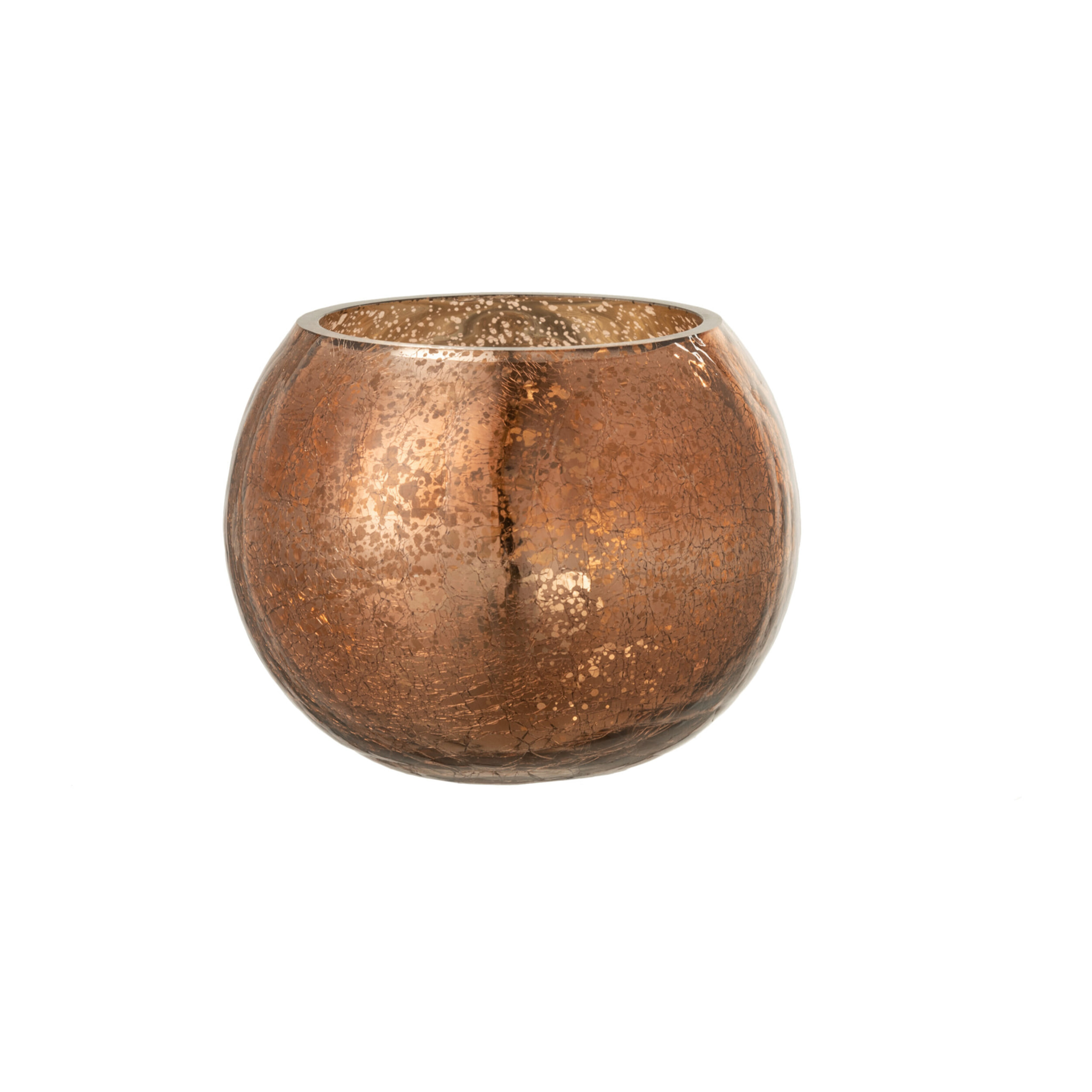 J-Line - Photophore boule craquelé - verre effet nacré - marron - medium - 2pcs