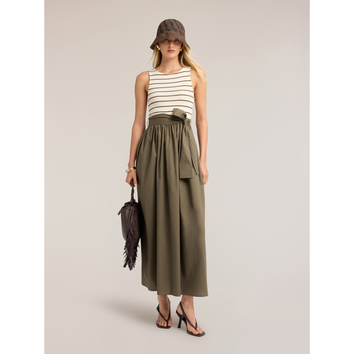 Motivi - Vestito con gonna in popeline e top a righe - Verde militare