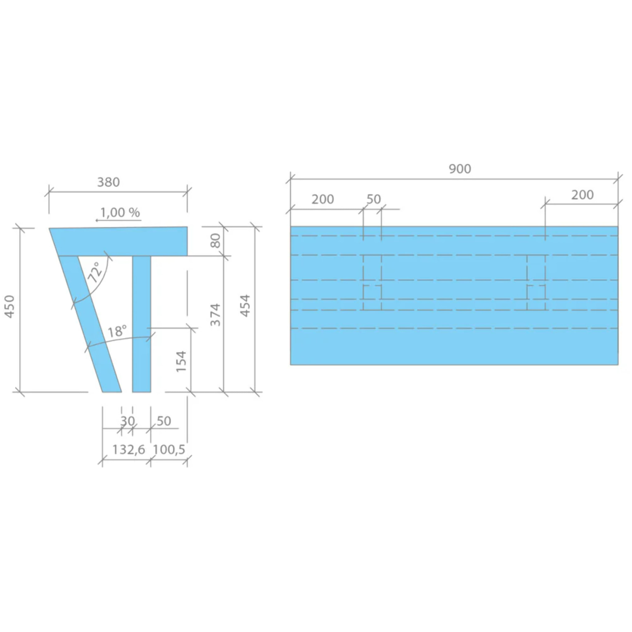 Banc de douche à carreler 90 cm WEDI Sanoasa 2 assise inclinée