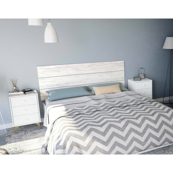 Testiera letto Wallis, Spalliera, Testata per camera da letto, Poggiatesta, 160x3 h60 cm, Bianco e Bianco anticato