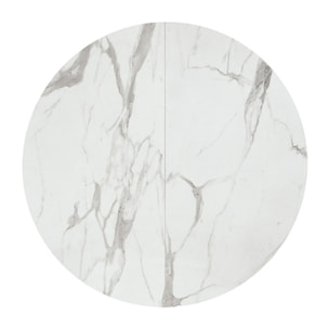 Tavolo rotondo PANTELLERIA in legno, finitura bianco statuario e gambe in metallo nero, allungabile Ø120xH75,3 cm - 170x120x75,3 cm