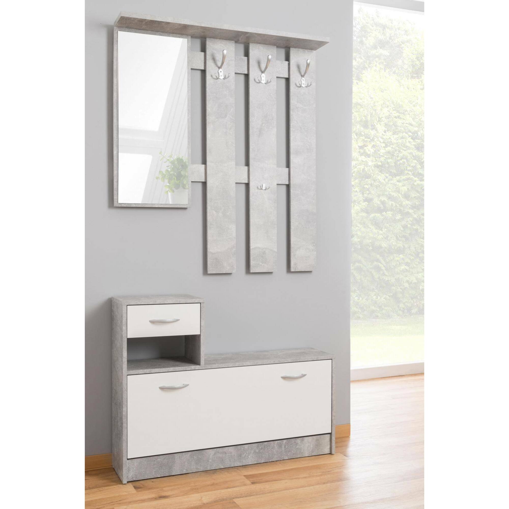 Mobile ingresso con specchio, 100 x 25.5 x 190, Bianco, Cemento