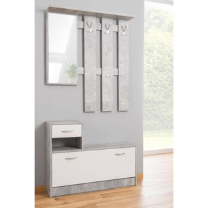 Mobile ingresso con specchio, 100 x 25.5 x 190, Bianco, Cemento