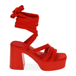 Sandali platform rossi in tessuto, tacco 10 cm