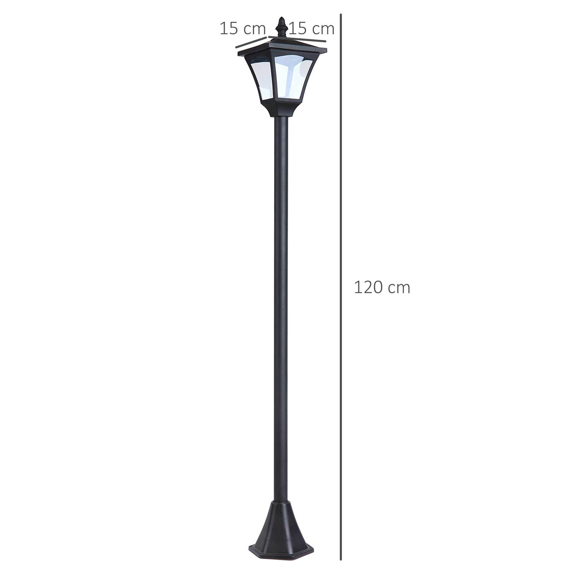 Conjunto de 2 Farolas Solares Luces de Solar para Jardín con Paneles Solares Luces LED Inteligentes y Protección al Ambiente para Terraza Patio 15x15x120 cm Negro