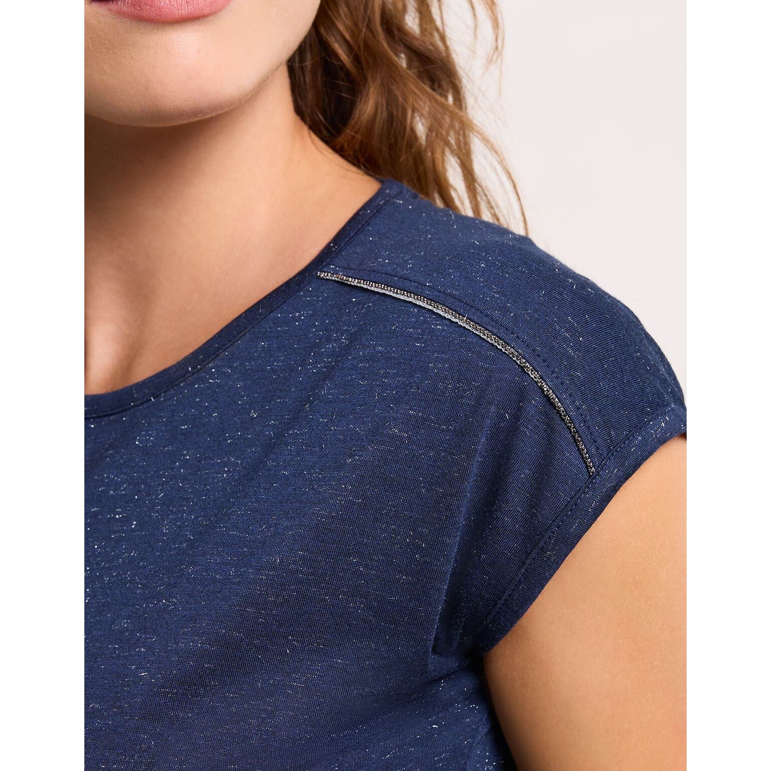 Camiseta Detalle Brillo Hombro Azul Marino - Shimero II